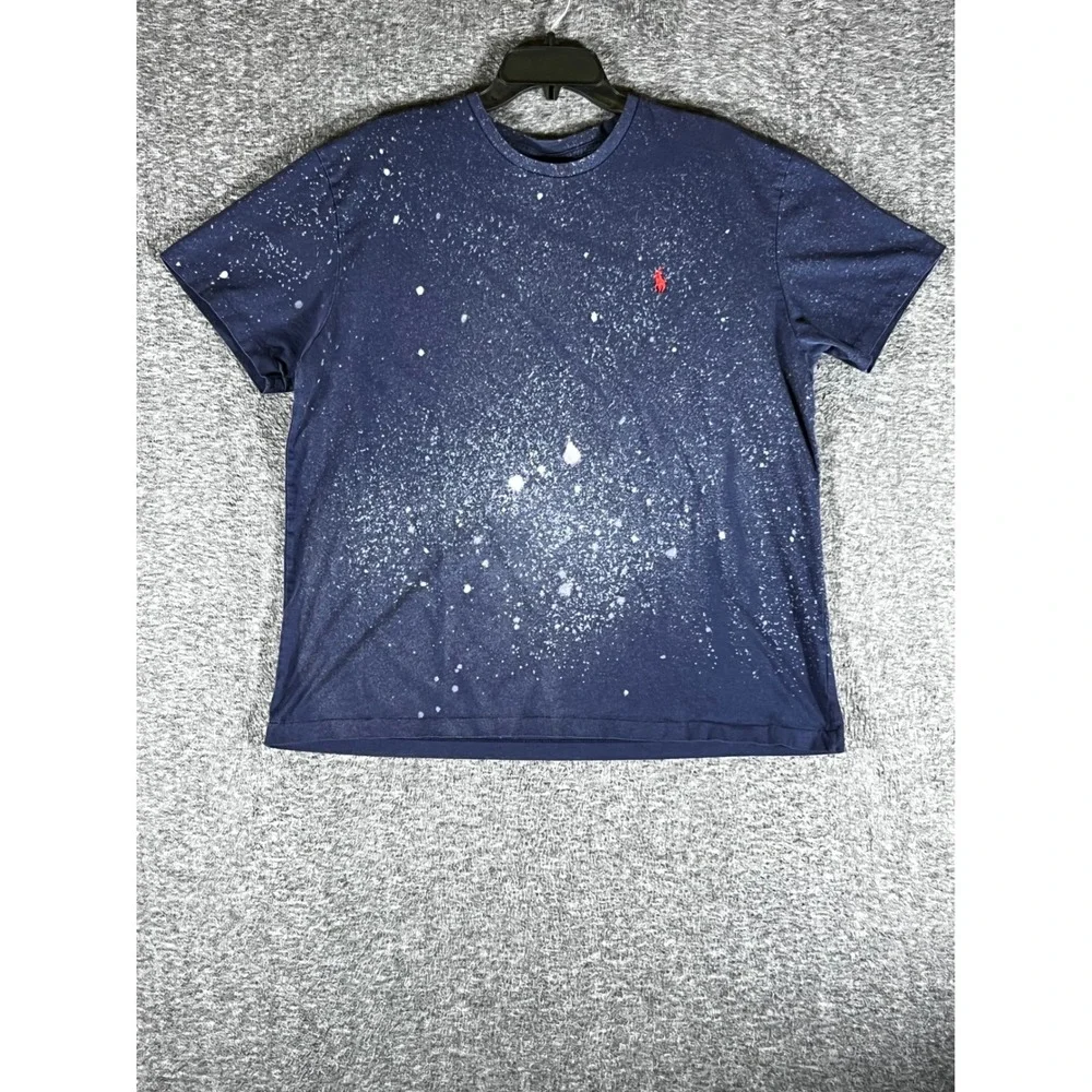 Polo Ralph Lauren Mens Navy Blue Paint Splatter Graphic T-Shirt Size L Pony Logo